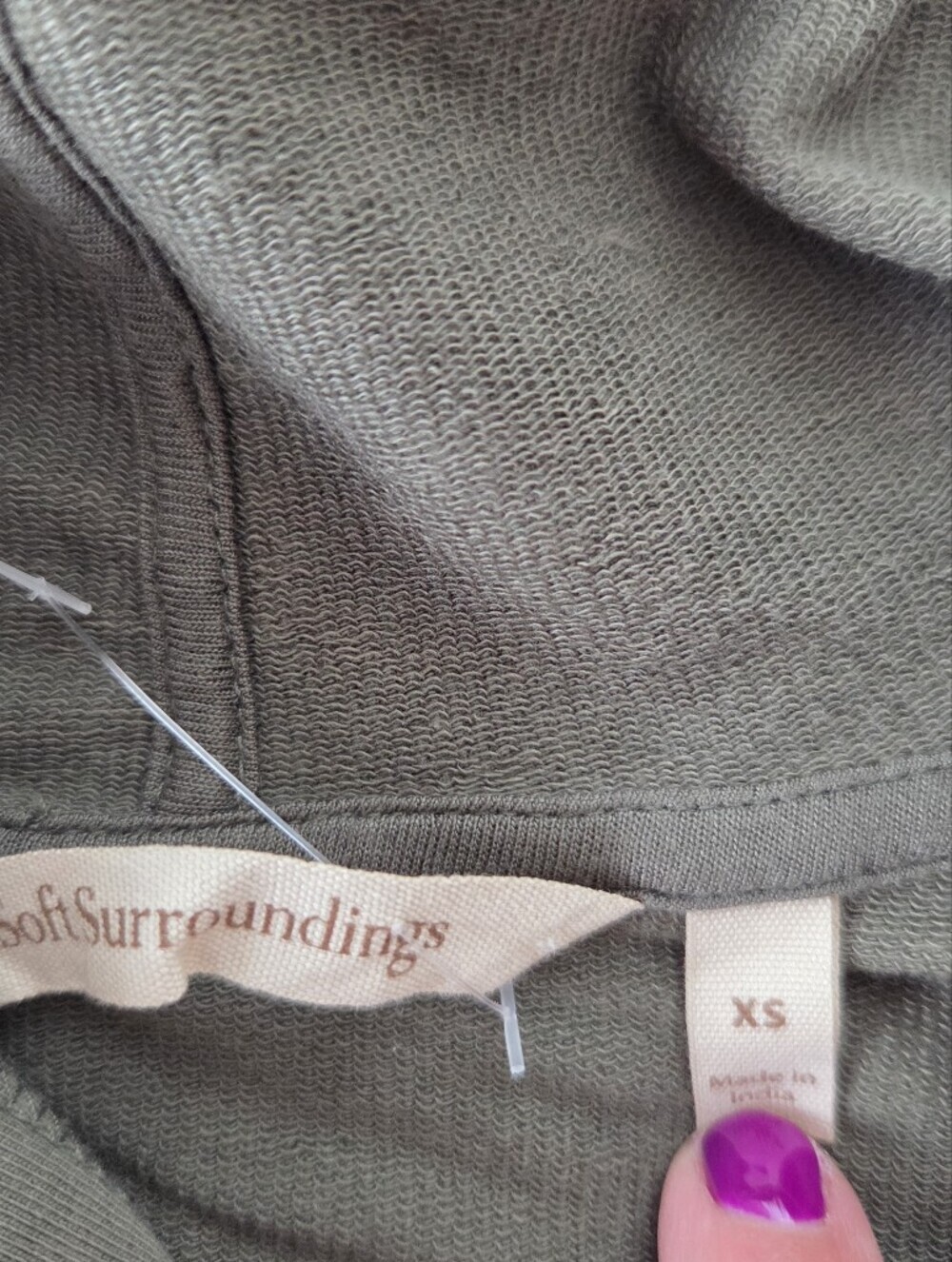 Soft Surroundings Olive Green Hooded Pullover with Cutwork Embroidery XS - Picture 6 of 10